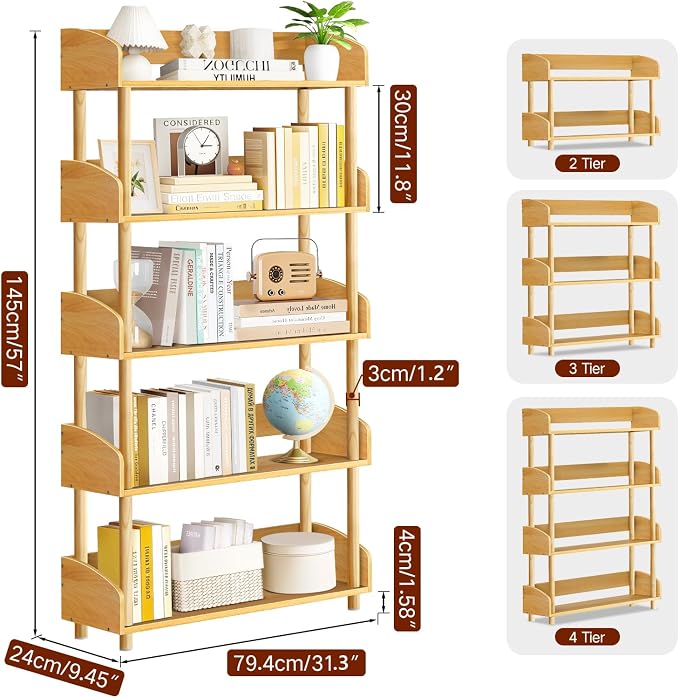 5-Tier Wooden Bookshelf, Modern Open Bookcase - Image 2