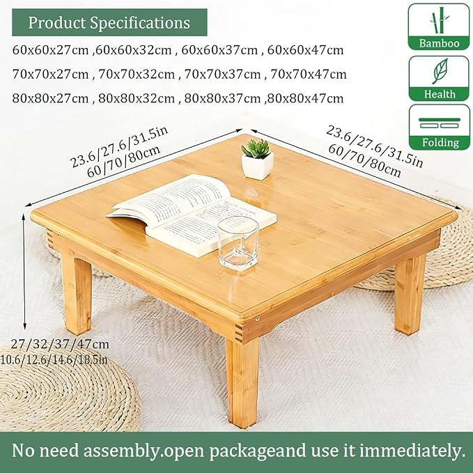 Folding Table, Japanese-Style Household Square Bamboo Tables, Computer Table - Image 2