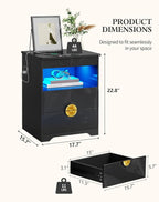 Modern Nightstand Set 2 with Gun Drawer, Bedside Table with 3-Color LED Lights - Image 3