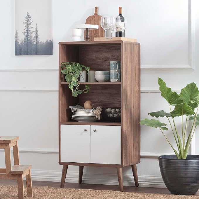Modway EEI-6230-WAL-WHI Transmit Display Cabinet Bookshelf, Walnut White - Image 9