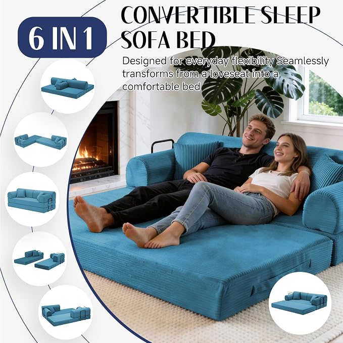 79'' Convertible Sofa Bed, 6 in 1 Folding Floor Futon Couch Sleeper - Image 3