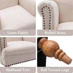 Beige Linen Fabric Accent Chairs Set of 2, Modern Farmhouse Upholstered - Image 4
