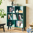 LEYAOYAO Cube Bookshelf 3 Tier Mid-Century Dark Green Modern Bookcase - Image 4