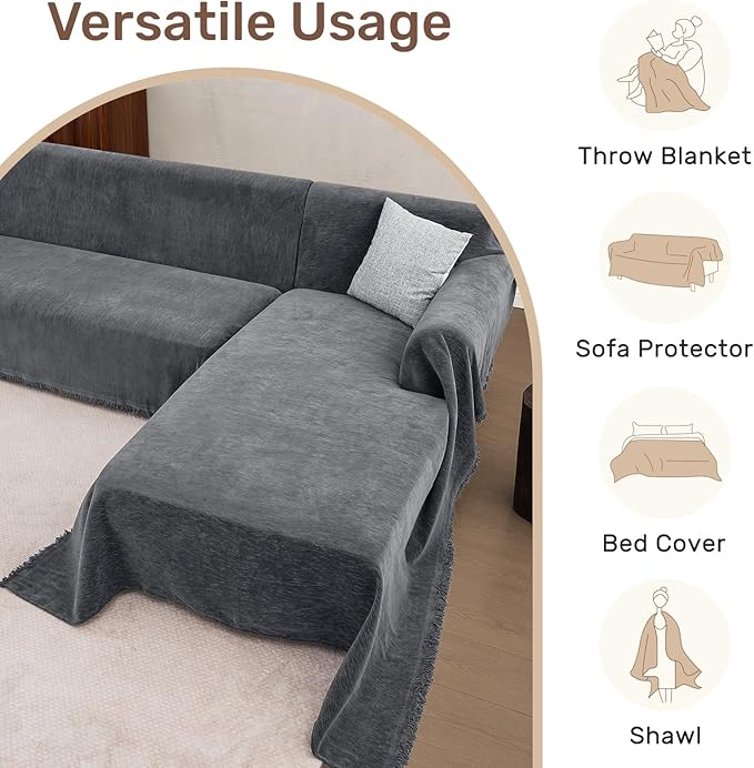 2 Pieces Sectional Couch Covers L Shaped Cover XXXL Dark Gray | Thick Washable - Image 6