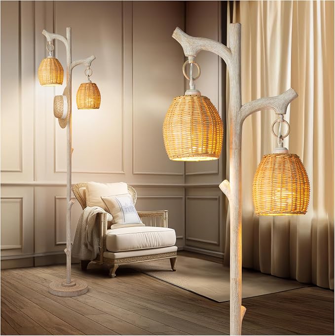 Scenekoy 68" High Farmhouse Rustic Country Cottage Floor Lamp Tree Trunk Faux by SCENEKOY