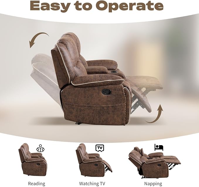 EBELLO Manual Recliner Sofa Set, Faux Leather Reclining Loveseat and 3 Seater - Image 4