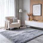 Blue Grey Rabbit Striped Plush Rug 3'x5', Fluffy Shaggy Area Rug by CHOVY
