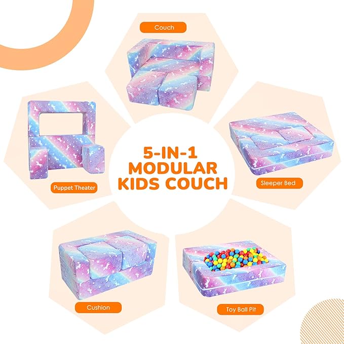MeMoreCool Glow in the Dark Kids Couch – Modular Fold-Out Toddler Sofa | - Image 4