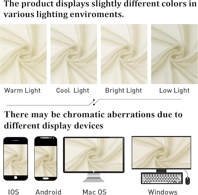 Cream Sheer Curtains for Bedroom 90 Inches Long 2 Pcs, Rod Pockets Window - Image 5