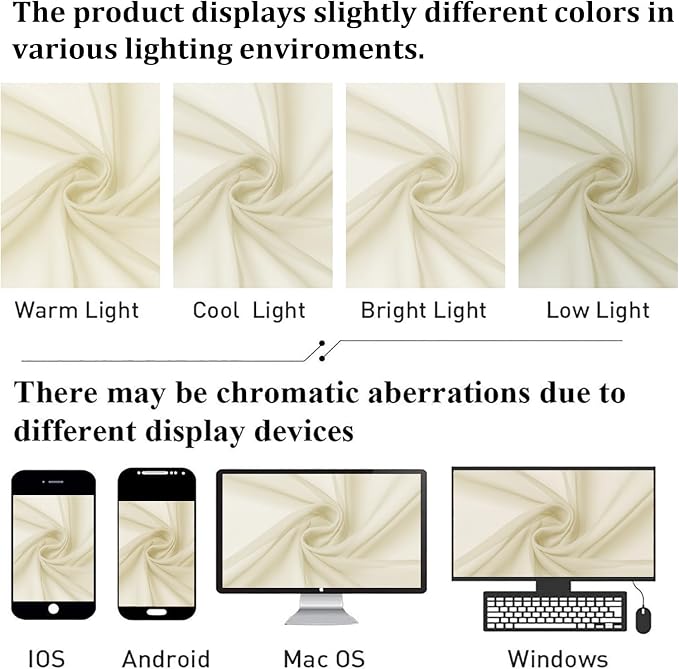 Cream Sheer Curtains 108 Inches Long 2 Pcs, Dual Rod Pocket Home Decor Living - Image 5