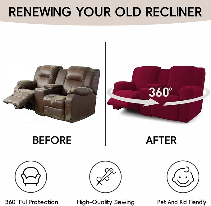 Recliner Loveseat Covers with Console, 6-Piece Stretch Geometric Strokes - Image 6