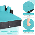 COSTWAY Outdoor Patio Rattan Daybed, Sponge Cushioned Loveseat Sofa - Image 8