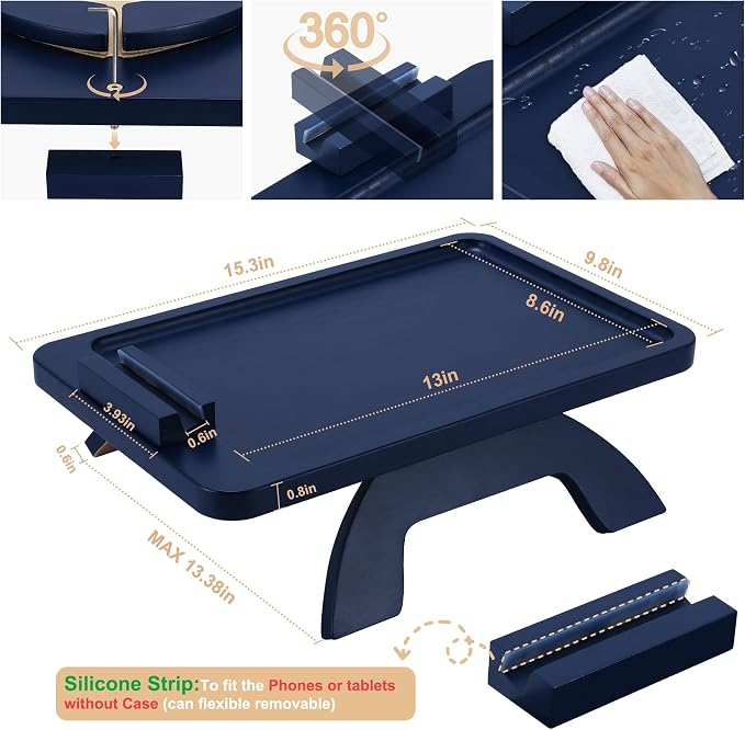 SINWANT Couch Armrest Table, Bamboo Couch Arm Table 360° Phone Holder, Foldable - Image 4