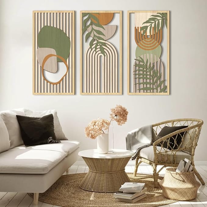 IARTTOP Boho Mid-century Modern Wood Wall Art 16x32 Inch Large Green Abstract - Image 7