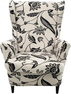 HAOYONG Wing Chair Slipcovers Printed Wingback Chair Covers 2 Pieces Wingback by HAOYONG