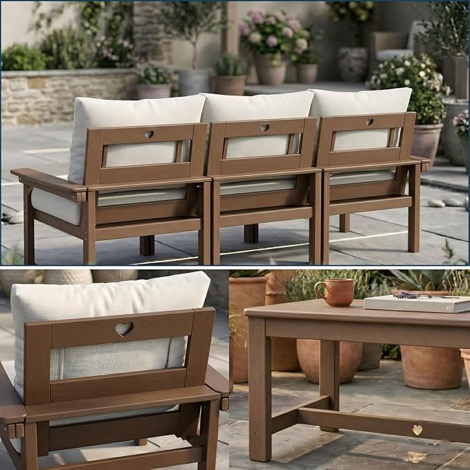 HDPE 3 Piece Patio Furniture Set, All-Weather Outdoor Couch Set - Image 9