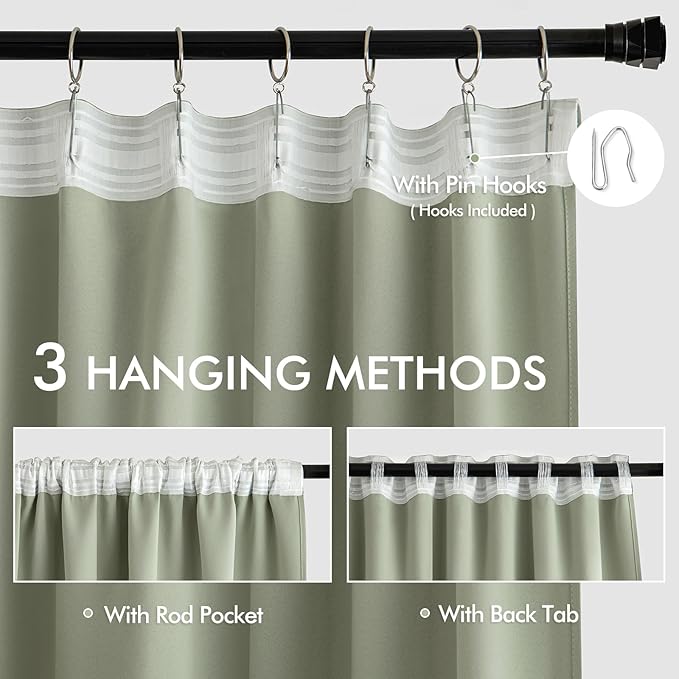 MIULEE Sage Green Back Tab Blackout Curtains 72x84 Inch Length 2 Panels Set | - Image 3