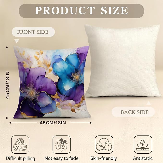 OBSEDE Decorative Throw Pillow Covers Set of 4, 18x18 Inch Purple and Blue - Image 3