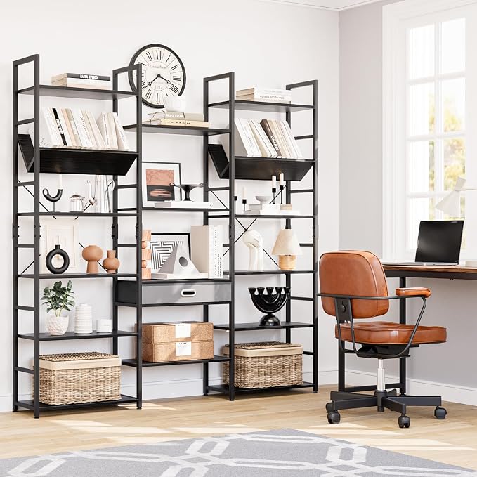 NUMENN Bookcases and Bookshelves Triple Wide 6 Tier Bookshelf, Large Etagere - Image 4