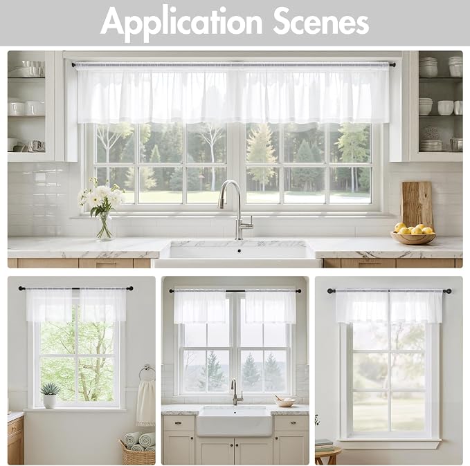 MIULEE 4 Panels White Valance Short Valance Sheer Curtains 42 x 14 Inches | - Image 5