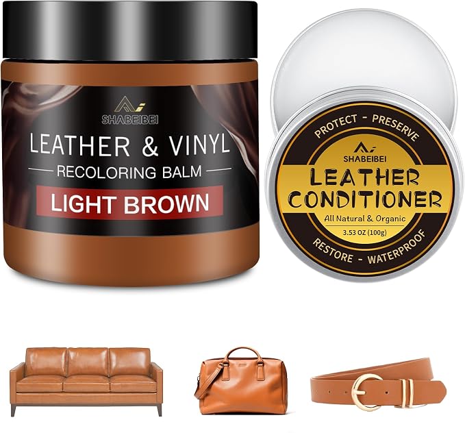 Leather Recoloring Balm with 100ml Mink Oil, Light Brown Leather Repair Kit and by SHABEIBEI