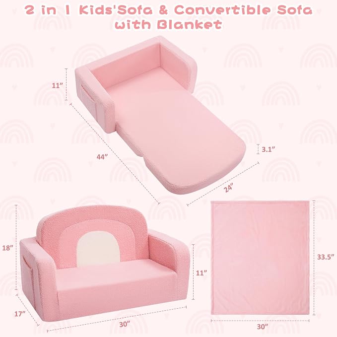 Foryoomi Extra Wide Kids Couch, 2-in-1 Soft Toddler Couch - Image 2