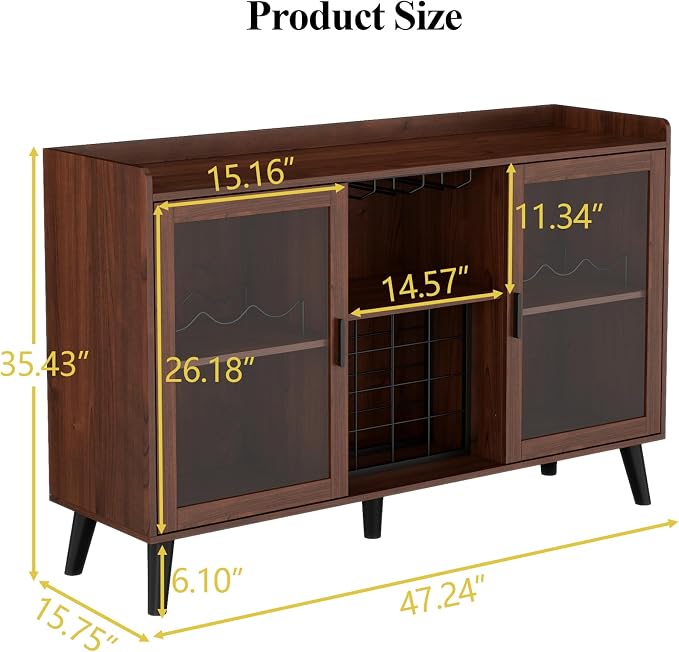 Auromie Wine Bar Cabinet with Led Light, Home Coffee Cabinet with Wine and - Image 3