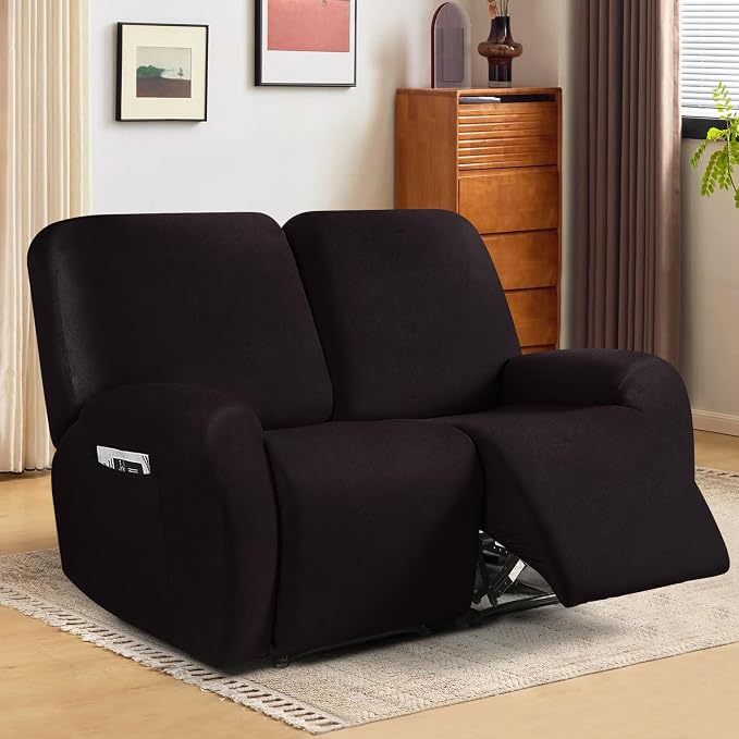 ANARACHON Leather Look Loveseat Recliner Cover, 6-Pieces Stretch Dual Recliner - Image 2