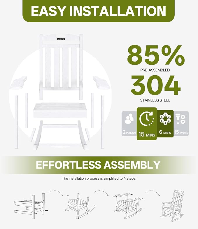 Outdoor Adirondack Rocking Chairs All-Weather HDPE Patio Rocker Chair - Image 7