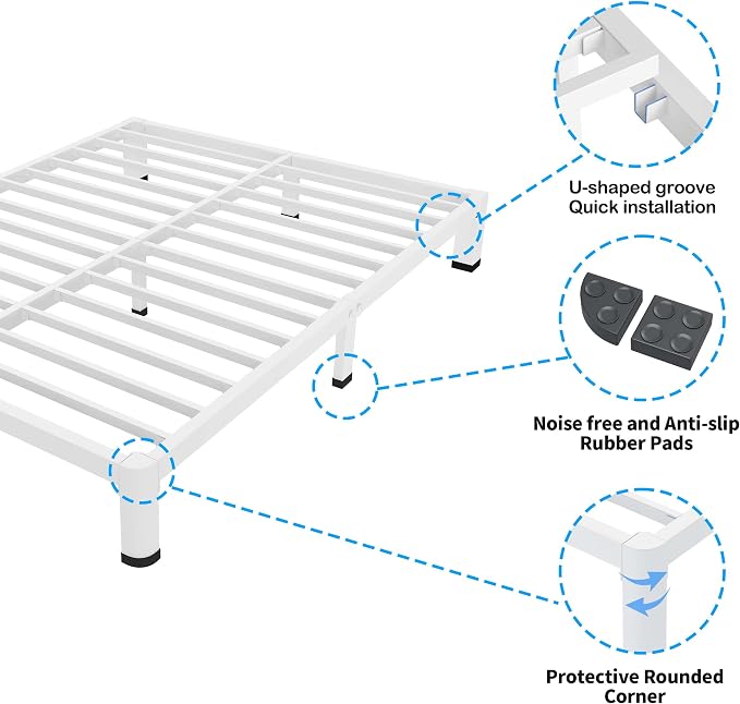 ROIL 4 Inch White Full Bed Frame - Image 5