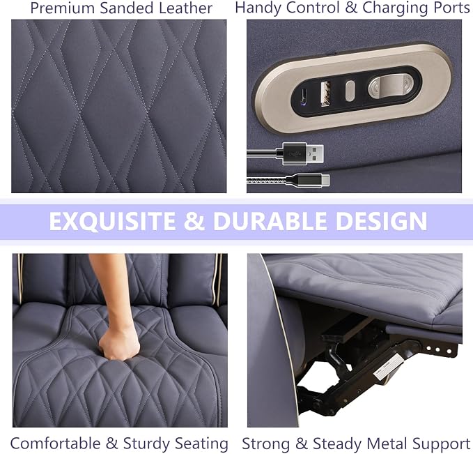Power Reclining Sofa Set, Living Room Furniture Sets, Leather Recliner Sofa & - Image 5