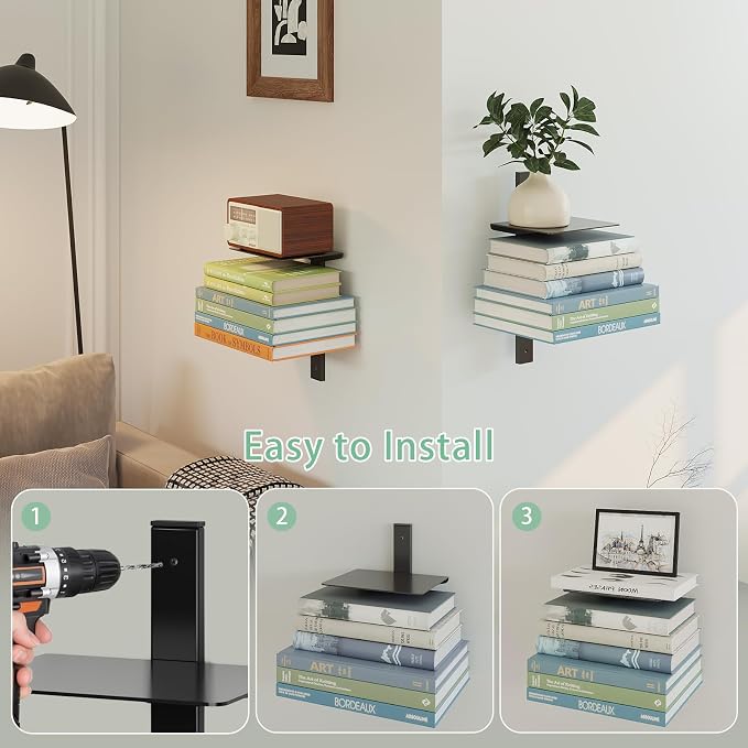 Floating Book Shelves for Wall, 4 Tier Invisible Floating Bookshelf, Vertical - Image 6