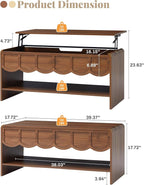 Lift Top Coffee Table with Hidden Compartment, 2 Tier Wooden Center Table with - Image 2