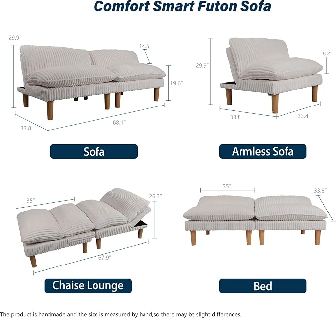 Ribilake 69" Futon Sofa Bed, 4 in 1 Multi-Function Couch Sleeper - Image 3