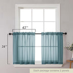 Kitchen Curtains 24 Inch Length Tier 2 Pieces, Dusty Blue Sheer Curtain Solid - Image 2