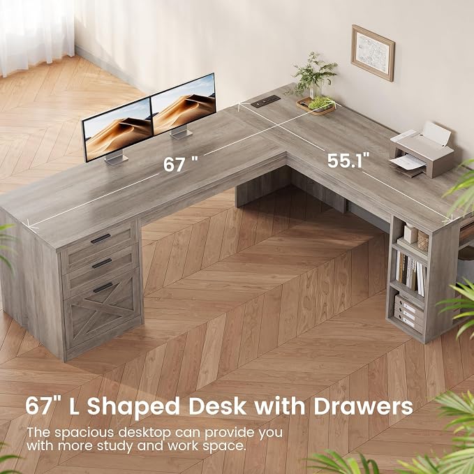 SEDETA Farmhouse 67" L Shaped Desk - Image 7
