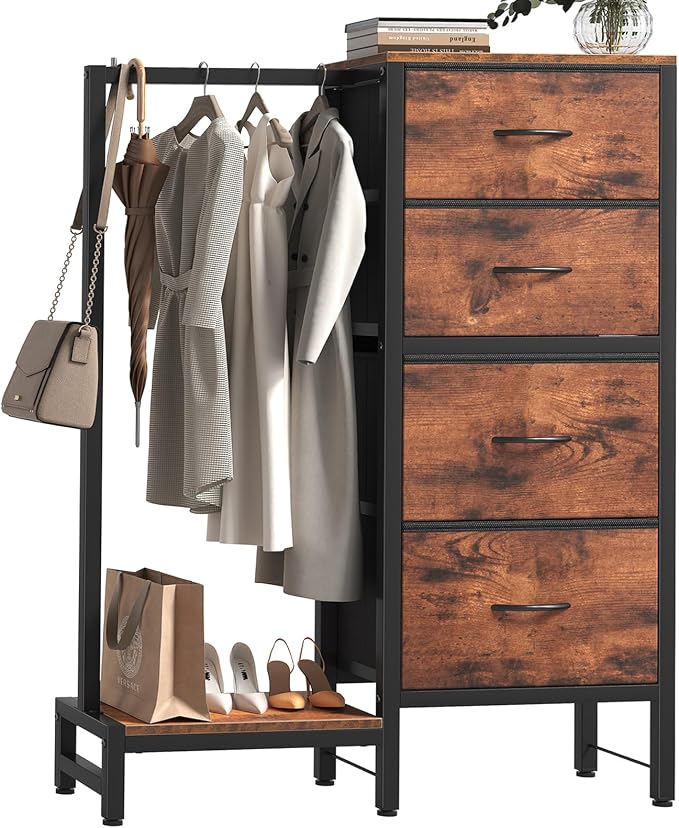 DUMOS Dresser with Hanging Rack, 4-in-1 Fabric Dresser by DumosLifestyle