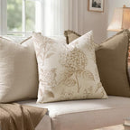 Set of 2 Decorative Floral Pillow Covers 20x20 Inch Tan Beige | Neutral - Image 3