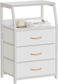 Furnulem White Nightstand with 3 Drawers and 2-Tier Shelf, Small Night Stand by Furnulem