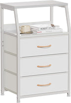 Furnulem White Nightstand with 3 Drawers and 2-Tier Shelf, Small Night Stand by Furnulem