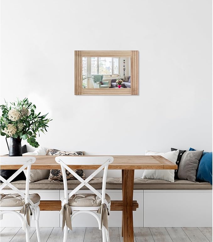 Mirrors for Wall Rustic Wooden Frame Rectangle Mirror Vintage Hanging Mirror - Image 2