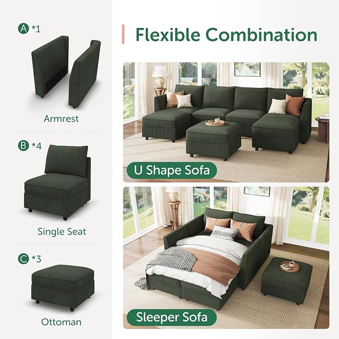 HONBAY Modular Sofa U Shaped Sectional Couch - Image 7