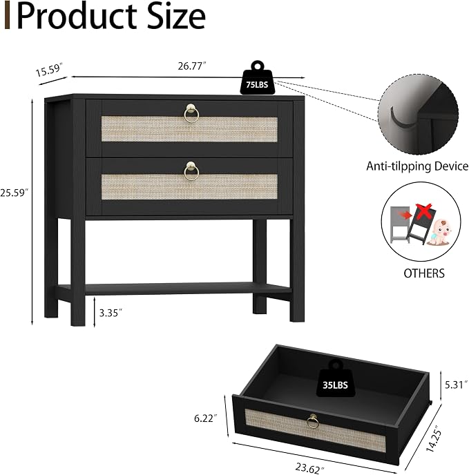 Xixini Nightstand wih 2 Drawers & Open Shelf, Small Mid Century Modern Night - Image 2
