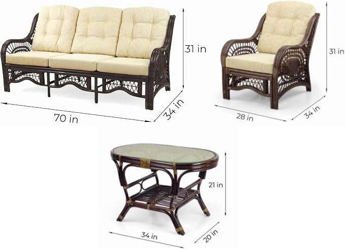 Malibu Lounge Set of 4: 2 Natural Rattan Wicker Chairs, Three-Seater Sofa - Image 5