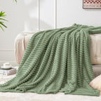 BEDELITE 3D Ribbed Sage Grey Green Fleece Twin Blanket - Image 2