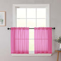 Kitchen Curtains 24 Inch Length Tier 2 Pieces, Hot Pink Sheer Curtain Solid by WelvetBLK