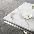 Henf Marble End Table Modern White Faux Marble Sofa Side Table - Image 7