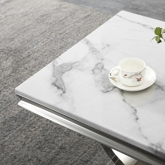 Henf Marble End Table Modern White Faux Marble Sofa Side Table - Image 7
