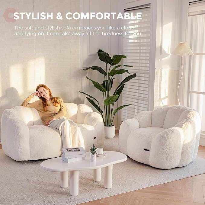 MAXYOYO Bean Bag Chair for Adults, Floral Shaped Bean Bag Sofa, Ultra Soft Faux - Image 5