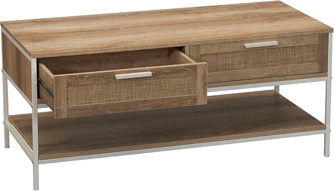 Household Essentials Coastal Oak Woven Front Coffee Table - Image 8